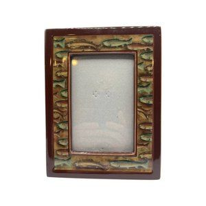 Gund Gifts  Frame Fish  Ceramic Picture 8x6 Green Brown Cabin Decor Rustic
